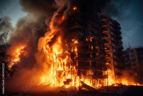 Apartment building engulfed in flames completely demolished © LimeSky