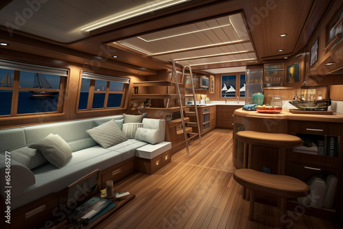modern luxury rv interior designed to look like the interior of a schooner © Studio One