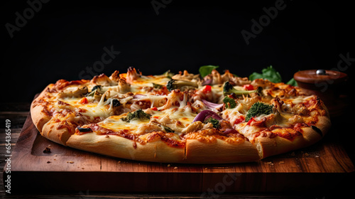 A Mouth-Watering Pizza Laden with Bubbling Cheese and a Symphony of Toppings