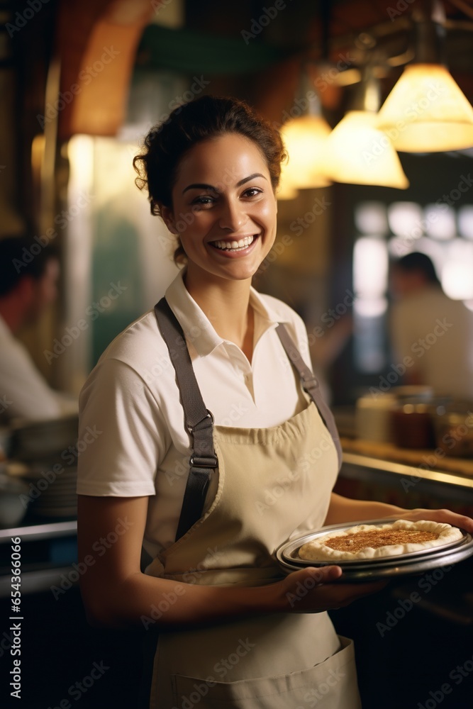 Hello Waitress An approachable and joyful waitress, her smile bright and welcoming ...