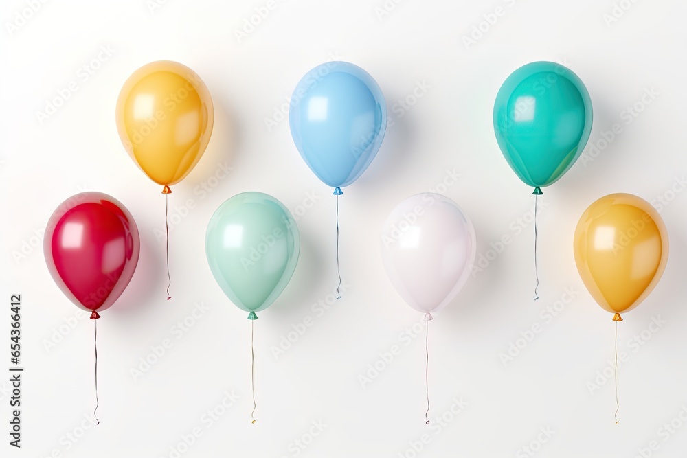 Assortment of colored balloons on a white backdrop