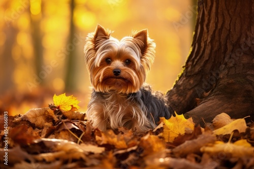 Autumn foliage with a Yorkshire Terrier © The Big L