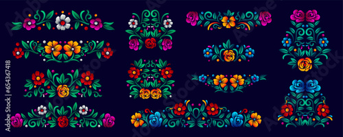 Mexican floral corners collections, retro Mexico traditional embroidery folk art border