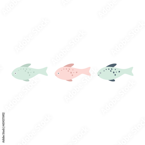 Vector illustration of a funny blue fish swimming merrily.