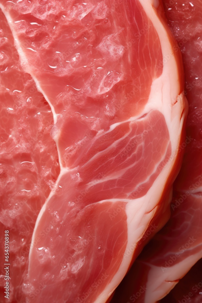 Macro shot of ham.