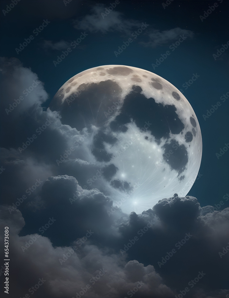 dark sky, very big moon illustration