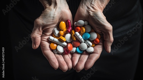 elderly holding pills in hands medication healthcare, ai