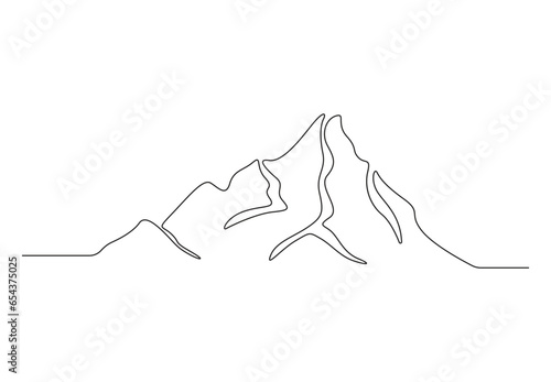  Single line drawing of mountain landscape. High mounts peak line art drawing vector design. Adventure, winter sports, hiking and tourism concept vector illustration. Pro vector. 