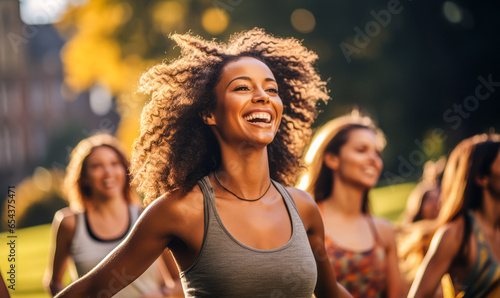Diverse Group of Women Practicing Breath Exercise at Park