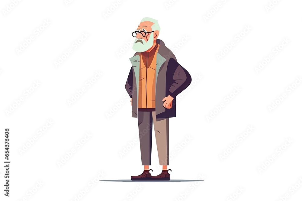 Old man standing at full height. Flat vector illustration Old man standing at full height. Flat vector illustration