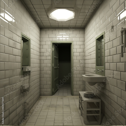 USA prison's cell, 6 squares meter, for one prisonner, no stairs, high security, realistic photo