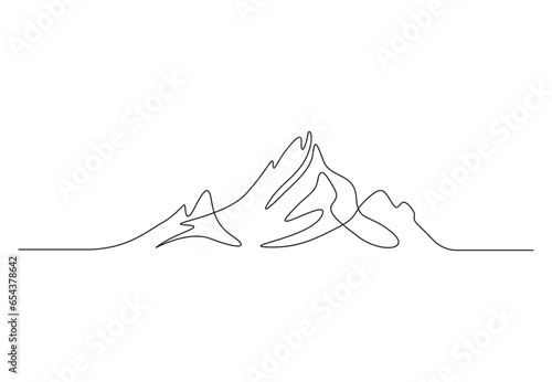 Continuous one line drawing of mountain range landscape top view of mounts in simple linear style vector illustration. Premium vector.