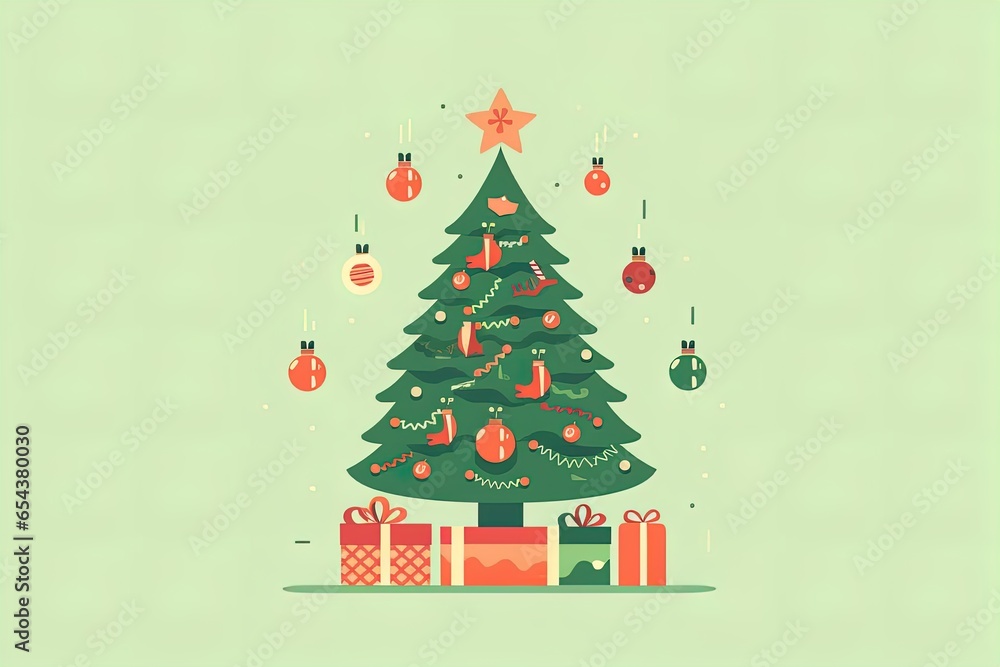 Christmas green decorated tree. Flat style vector illustration isolated on clear background Christmas green decorated tree. Flat style vector illustration isolated on clear background