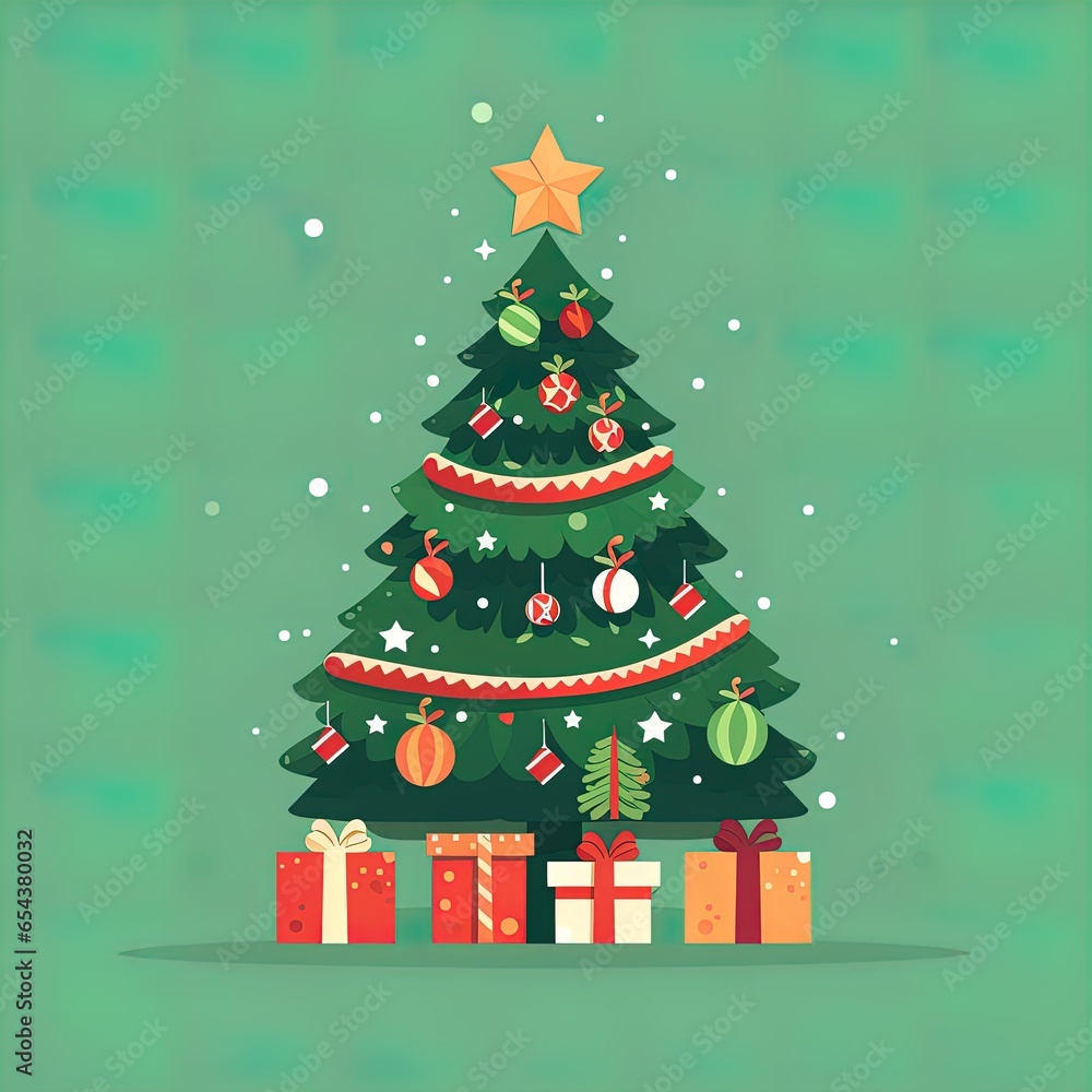 Christmas green decorated tree. Flat style vector illustration isolated on clear background Christmas green decorated tree. Flat style vector illustration isolated on clear background