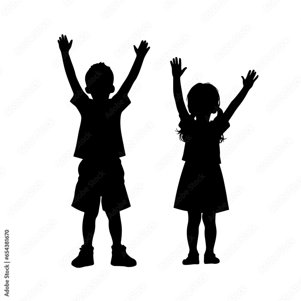 Group of happy kid dancing, kid raising hand
