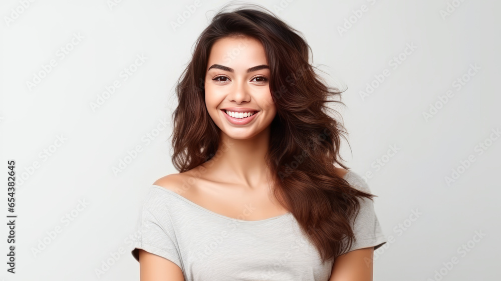 Young Brazilian woman cross arms isolated background looking to the side and smiling Young Brazilian woman cross arms isolated background looking to the side and smiling