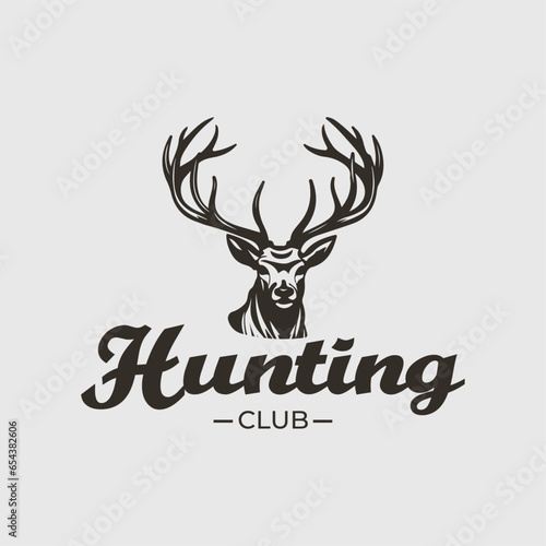 Logo Deer Elk Silhouette Hand Drawn Vector Illustration. Symbol Graphic Element, logo template isolated on a background Premium retro vintage symbols for hunting club, adventure, in forest vintage