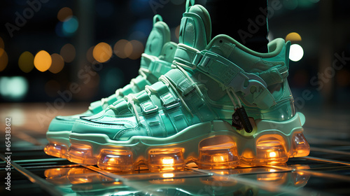 Pair of futuristic lighted sneakers photo