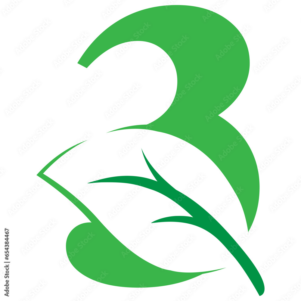 3 Green leaves letter eco alphabet Icon 3 Green leaves letter eco alphabet Icon
