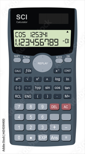 Scientific Calculator vector with digits number displayed on screen