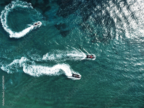 Aerial drone view of jetski on Caribbean sea in Martinique © CD