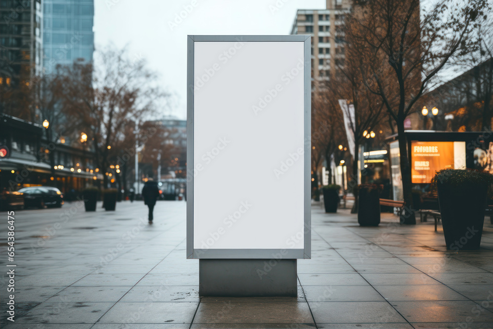 Blank white advertising stand on city street. mock up Blank white advertising stand on city street. mock up