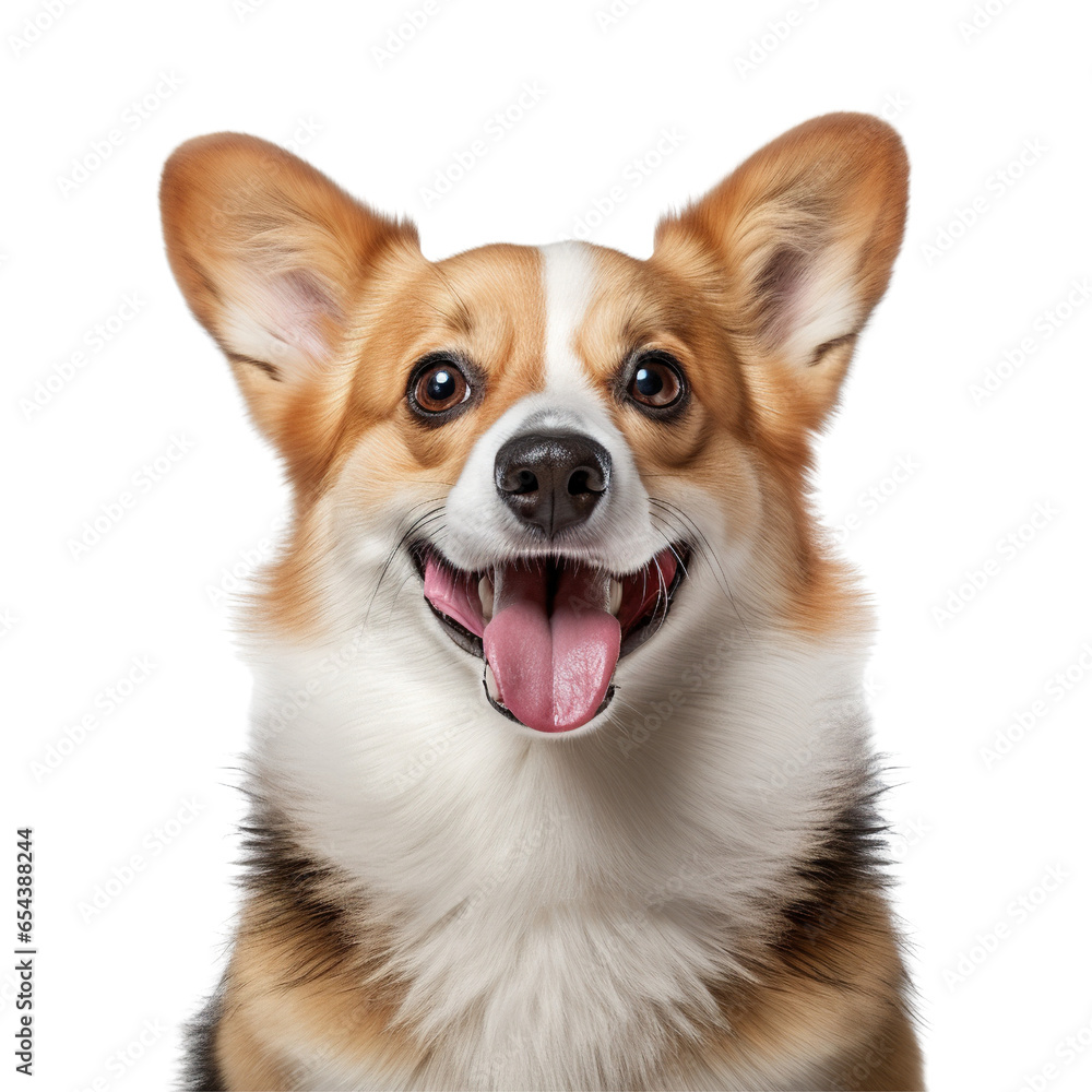 Portrait of Happy Pembroke Welsh Corgi and looking at camera isolated on white background Portrait of Happy Pembroke Welsh Corgi and looking at camera isolated on white background