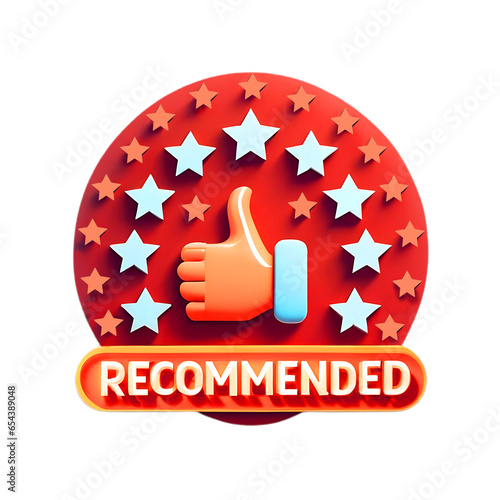 Red Recommended icon vector label design with thumbs up and star icon