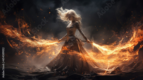 sorceress fire spellcasting heroic fantasy rpg witchcraft - by generative ai photo