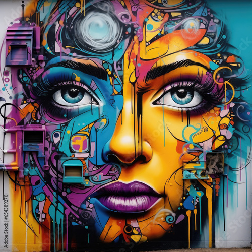 cyberpunk futuristic hacker graffiti street art - by generative ai