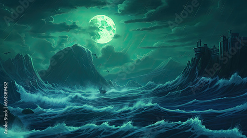 blue sky and clouds moonlit ocean night storm - by generative ai