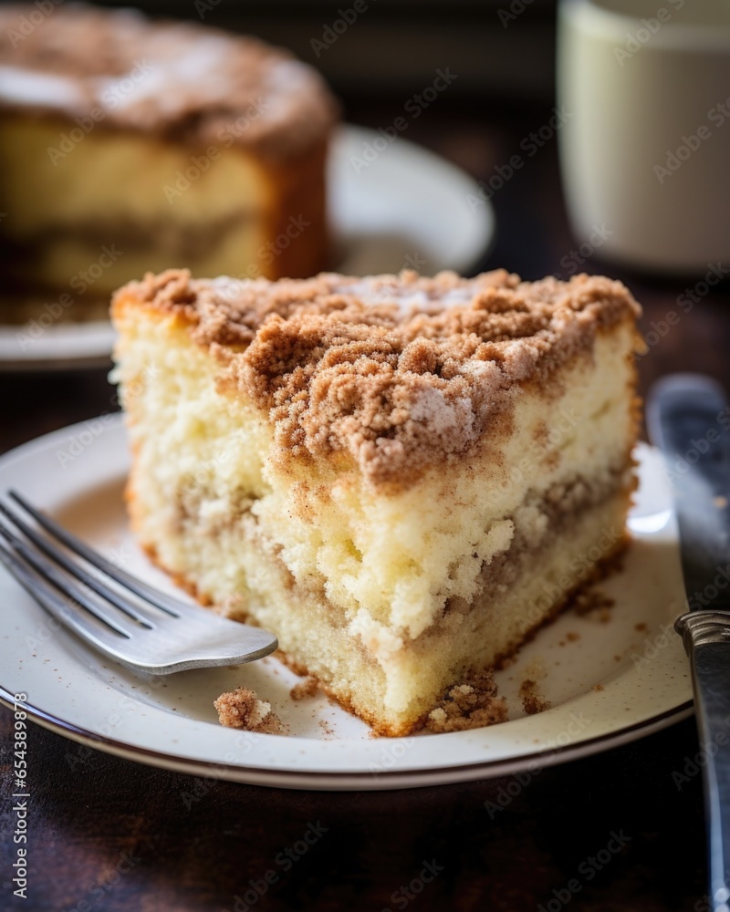 A slice of warm, gooey cinnamon streusel coffee cake, its crumbly topping with cinnamon sugar and a drizzle of sweet glaze. A slice of warm, gooey cinnamon streusel coffee cake, its crumbly topping with cinnamon sugar and a drizzle of sweet glaze.