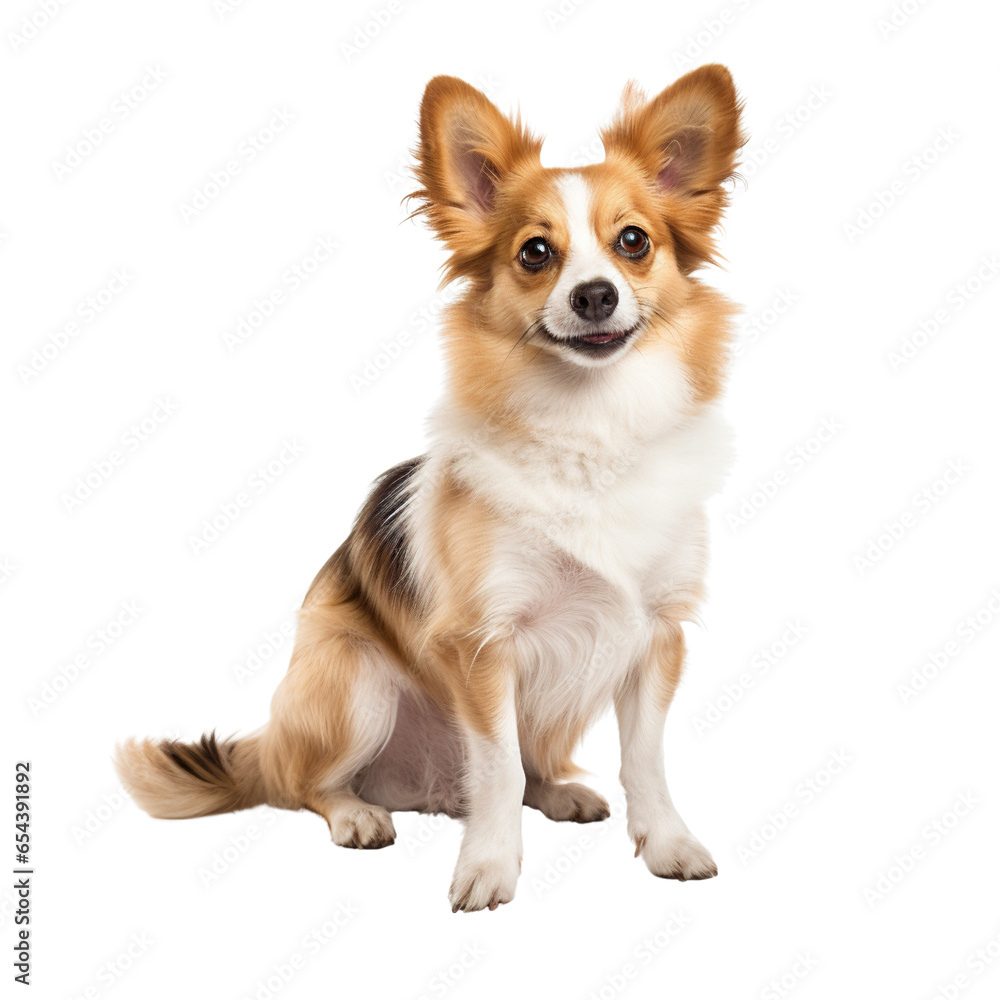 Funny dog sitting and looking at camera isolated white background