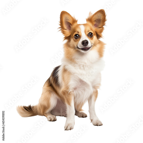 Funny dog sitting and looking at camera isolated white background