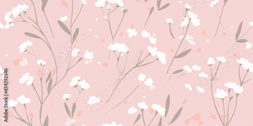 Seamless pattern with cute tiny flowers. Background texture with white gypsophila. illustration for textile  web  print  wrapping  fabric  wallpaper.