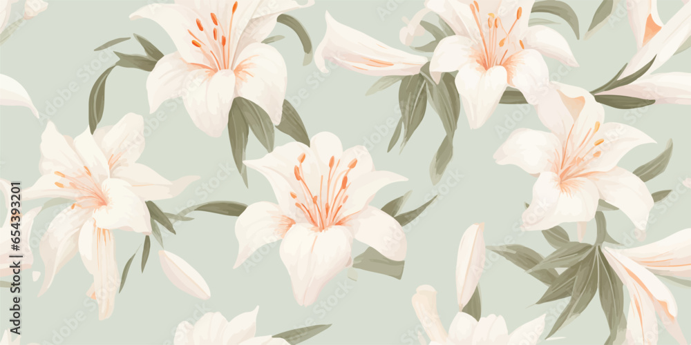 Lily flowers seamless pattern .Floral pattern design illustration for fashion, decoration, fabric, textile. lily pattern on light background Lily flowers seamless pattern .Floral pattern design illustration for fashion, decoration, fabric, textile. lily pattern on light background