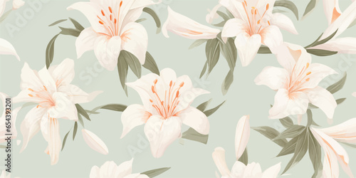 Lily flowers seamless pattern .Floral pattern design illustration for fashion  decoration  fabric  textile. lily pattern on light background