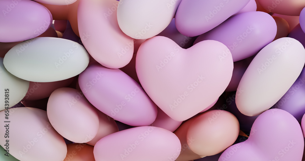 3d illustration render mountains of pastel-colored hearts fill the screen to the brim. The concept for Valentine's Day, a romantic date 3d illustration render mountains of pastel-colored hearts fill the screen to the brim. The concept for Valentine's Day, a romantic date