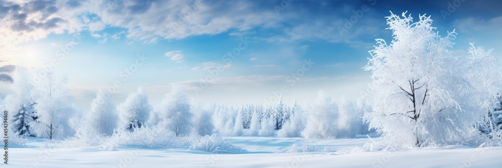 Winter atmospheric landscape with frost-covered,Merry X-Mas, Generative AI