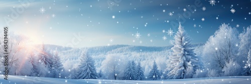 Winter atmospheric landscape with frost-covered,Merry X-Mas, Generative AI © kanesuan