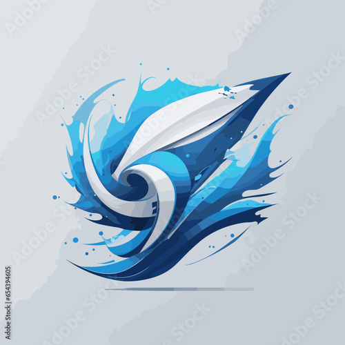 A vibrant and modern vector illustration of a stylized water splash. Featuring energetic swirls in various shades of blue and cyan, this graphic captures the essence of liquid motion, purity.
