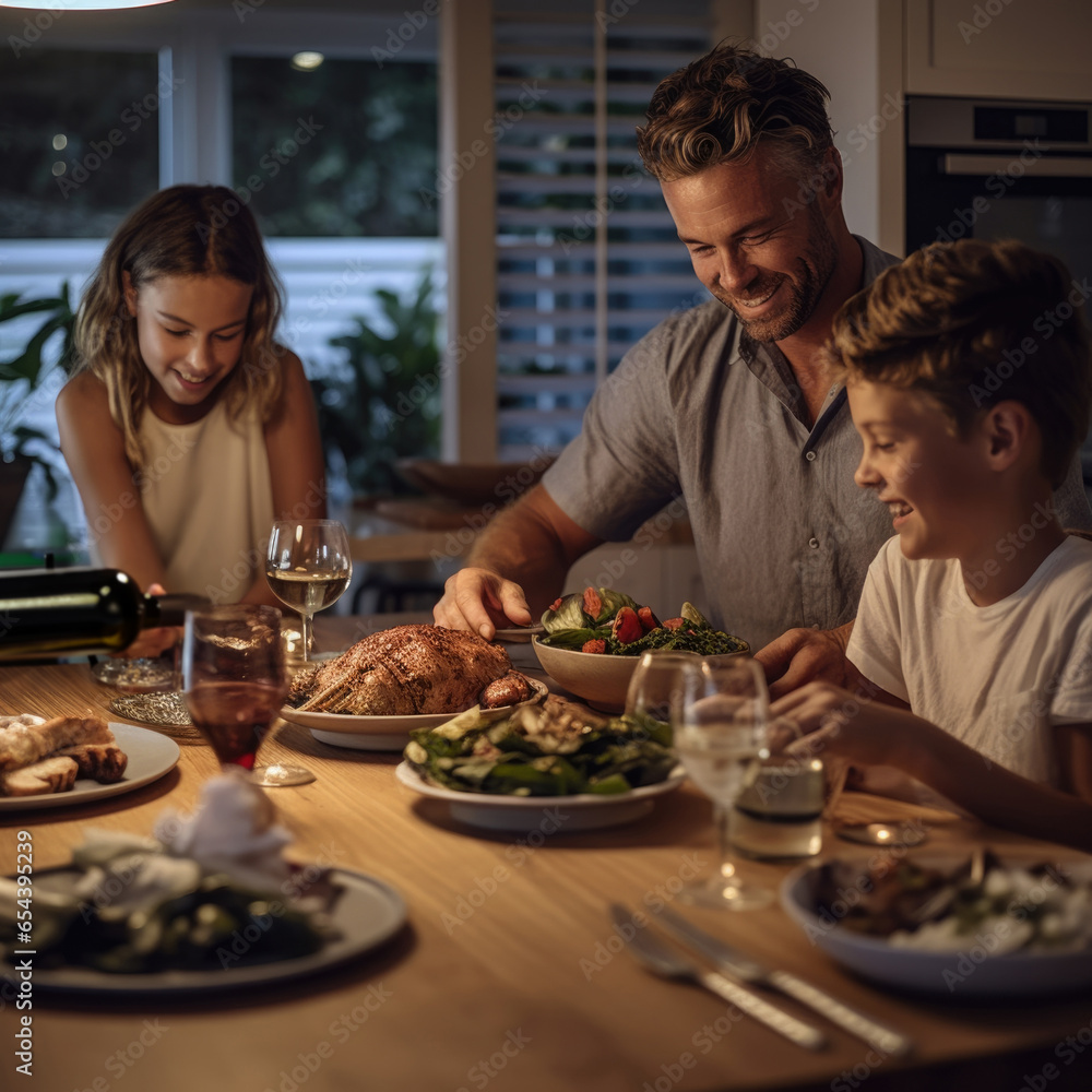 Happy family laughing and cooking on kitchen Happy family laughing and cooking on kitchen