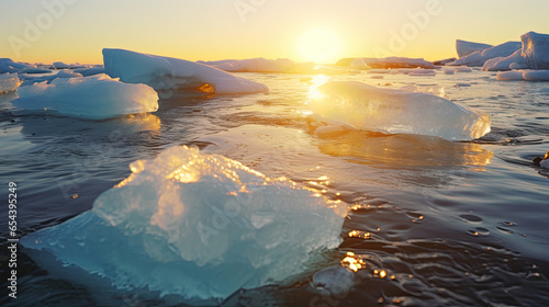 Ice and icebergs melting because of the global warming, Icebergs floating in the sea. global warming concept. Generative Ai