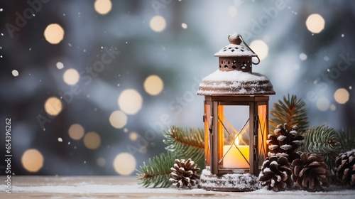 Christmas lantern snowy decorations ai generated Christmas background illustration © Gulafshan