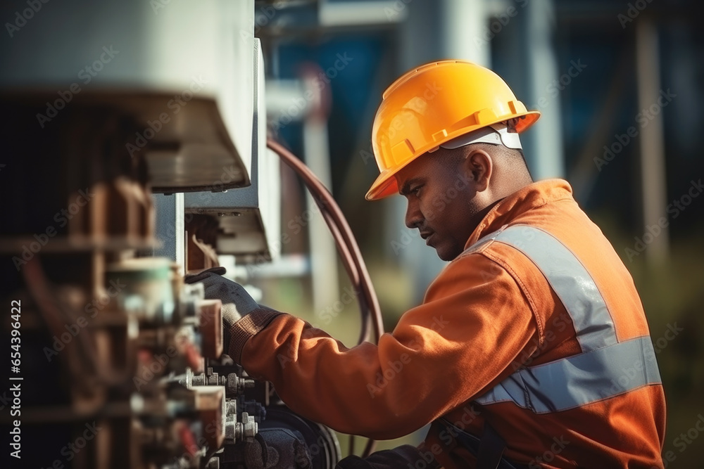 Electrical worker working on electrical installation Electrical worker working on electrical installation
