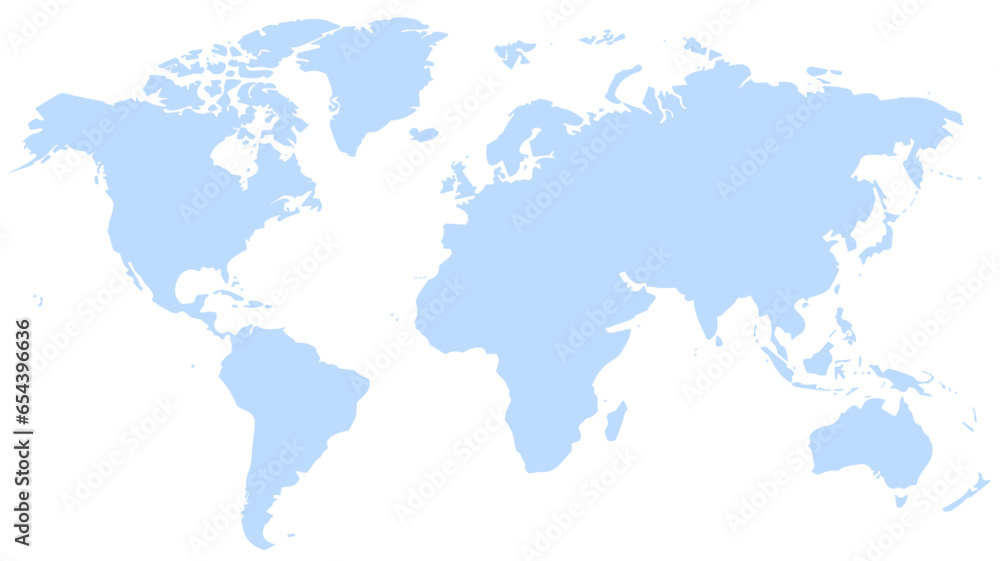 Vector world map isolated on a white background. Flat Earth depiction with a blue map design.