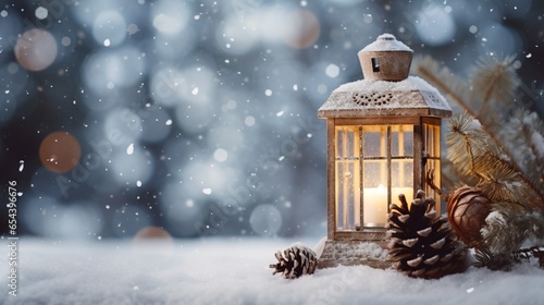 Christmas lantern snowy decorations ai generated Christmas background illustration © Gulafshan