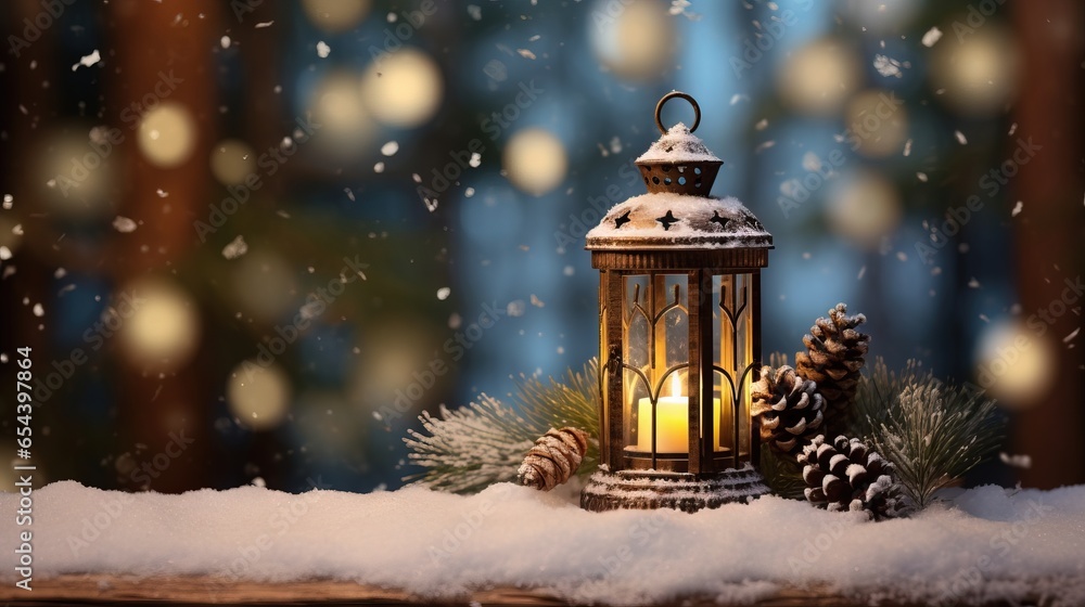 Christmas lantern snowy decorations ai generated Christmas background illustration