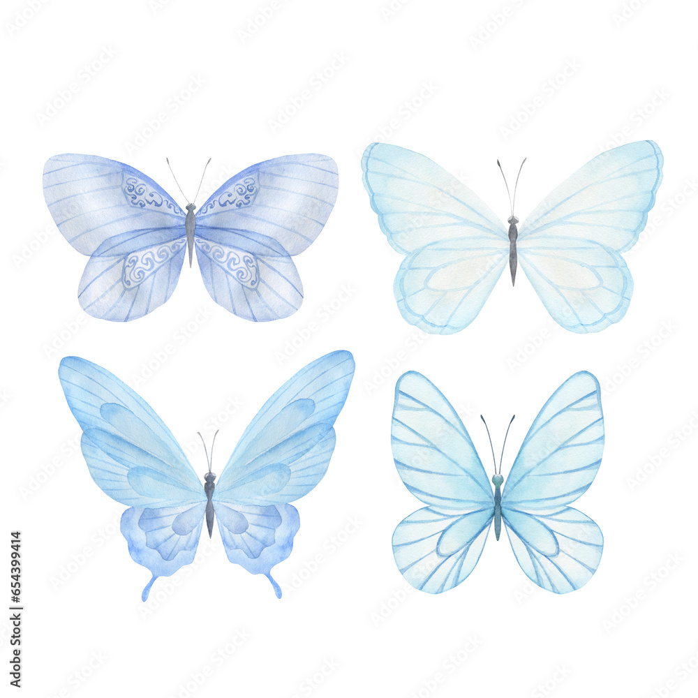 Watercolor butterfly set. Hand drawn isolated illustration on white background Watercolor butterfly set. Hand drawn isolated illustration on white background