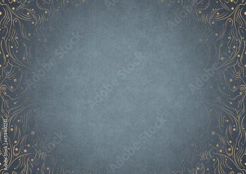 Wallpaper Mural Light blue textured paper with vignette of golden hand-drawn pattern on a darker background color. Copy space. Digital artwork, A4. (pattern: p11-2a) Torontodigital.ca